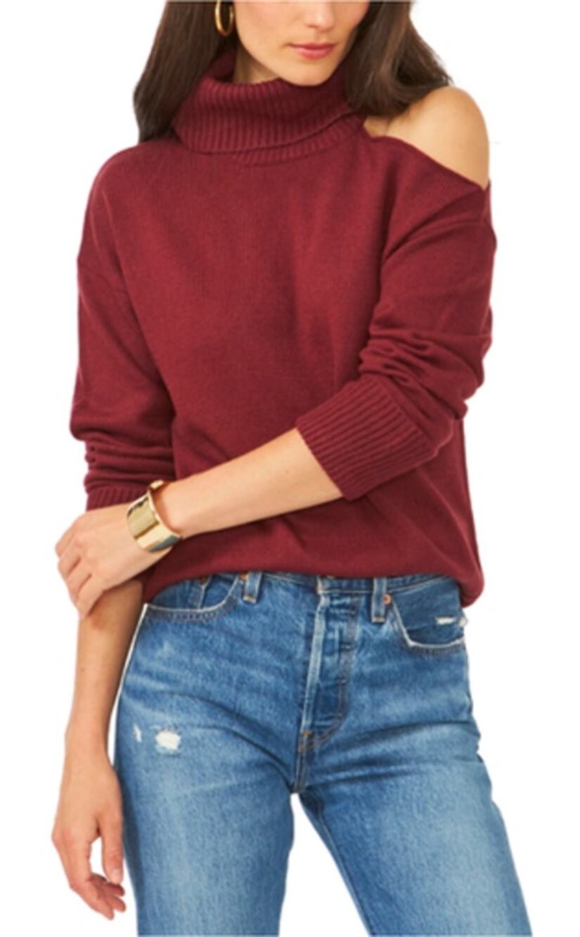 1. State Cold Shoulder Cuffed Turtleneck Sweater Windsor Wine Small NEW